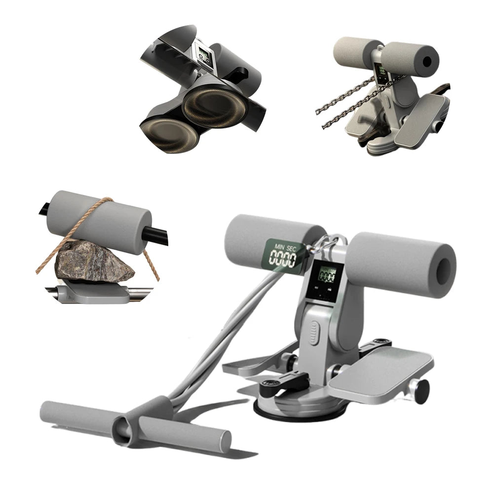 Abdominal Muscle Exerciser with Time Function Sit-Up Exercise Bar with 2 Suction Cups Elastic Sit Up Equipment for Abdominal Leg