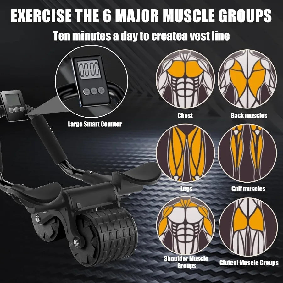 Ab Roller for Abdominal Exercise Machine with Automatic Rebound Dolly Core Strengthening Trainer Fitness Belly Training Equipme