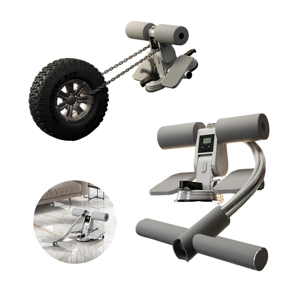 Abdominal Muscle Exerciser with Time Function Sit-Up Exercise Bar with 2 Suction Cups Elastic Sit Up Equipment for Abdominal Leg